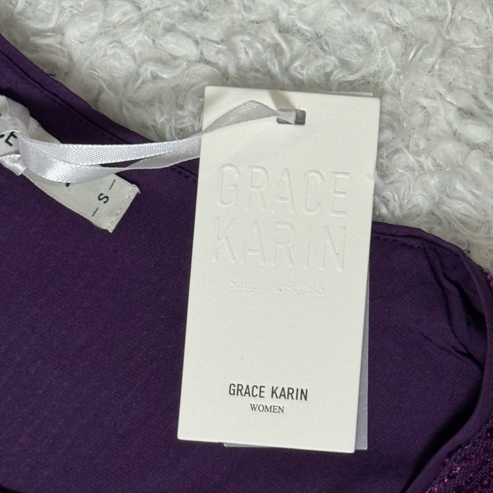 NWT Grace Karin Women’s Purple Sequin Tank Top Blouse (size S) Soft Inner Lining - Picture 4 of 8